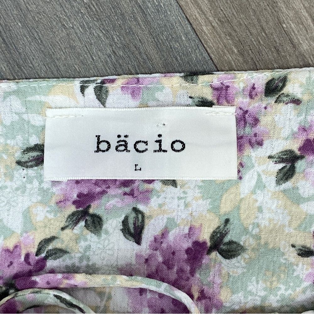 Bacio Floral Tie Front Puff Sleeve Crop Blouse White Purple Large - Picture 10 of 12
